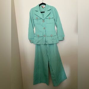 vintage 1970s turquoise pantsuit